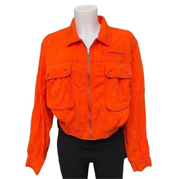 Anthropologie Cartonnier Orange Eisenhower  Full Zip‎ Bomber Jacket linen sz S - Picture 1 of 8